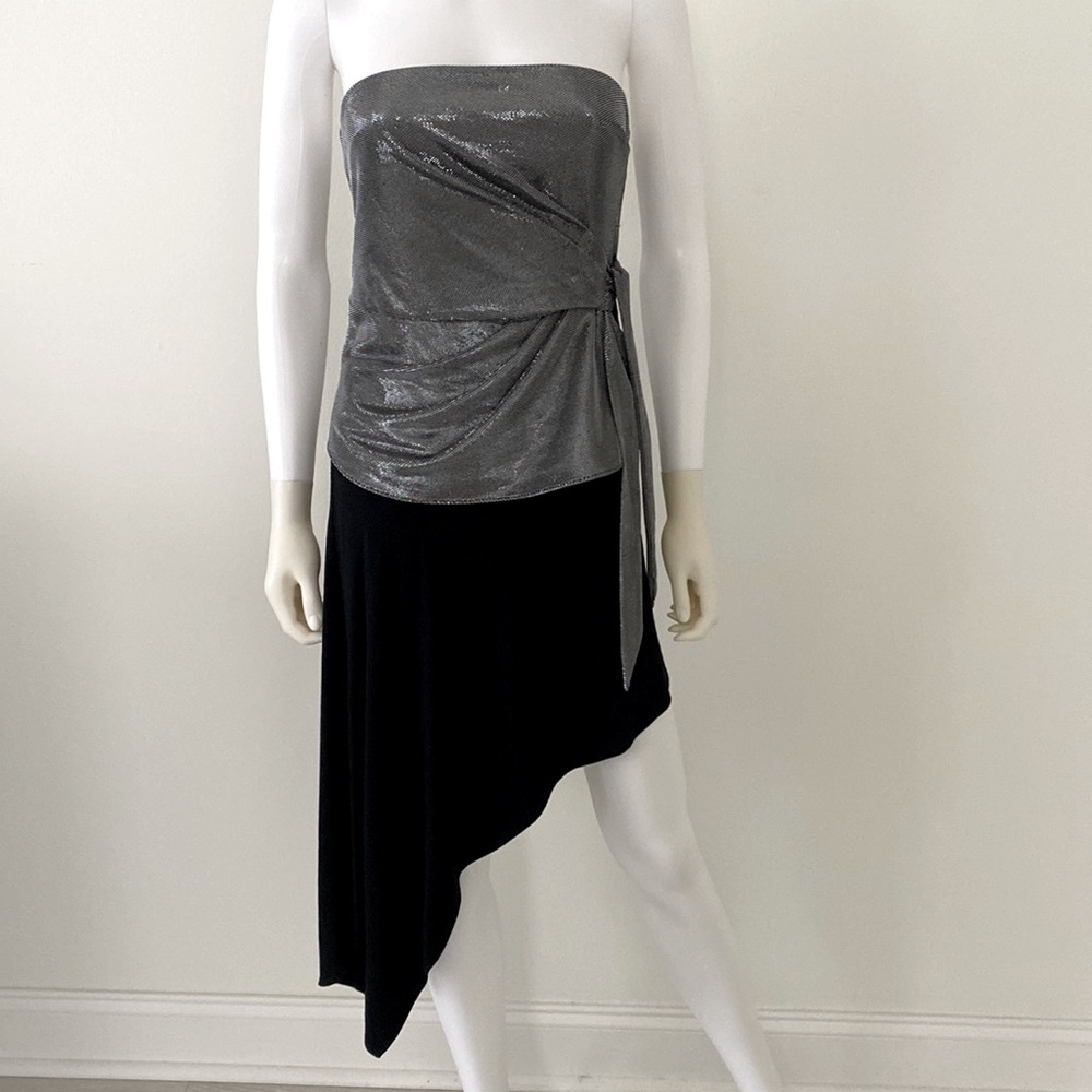 Ramy Brook Top Off Shoulder Black Silver New
